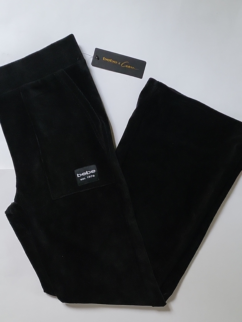 BEBE Ciara corduroy track pants flare leg womens size L Black